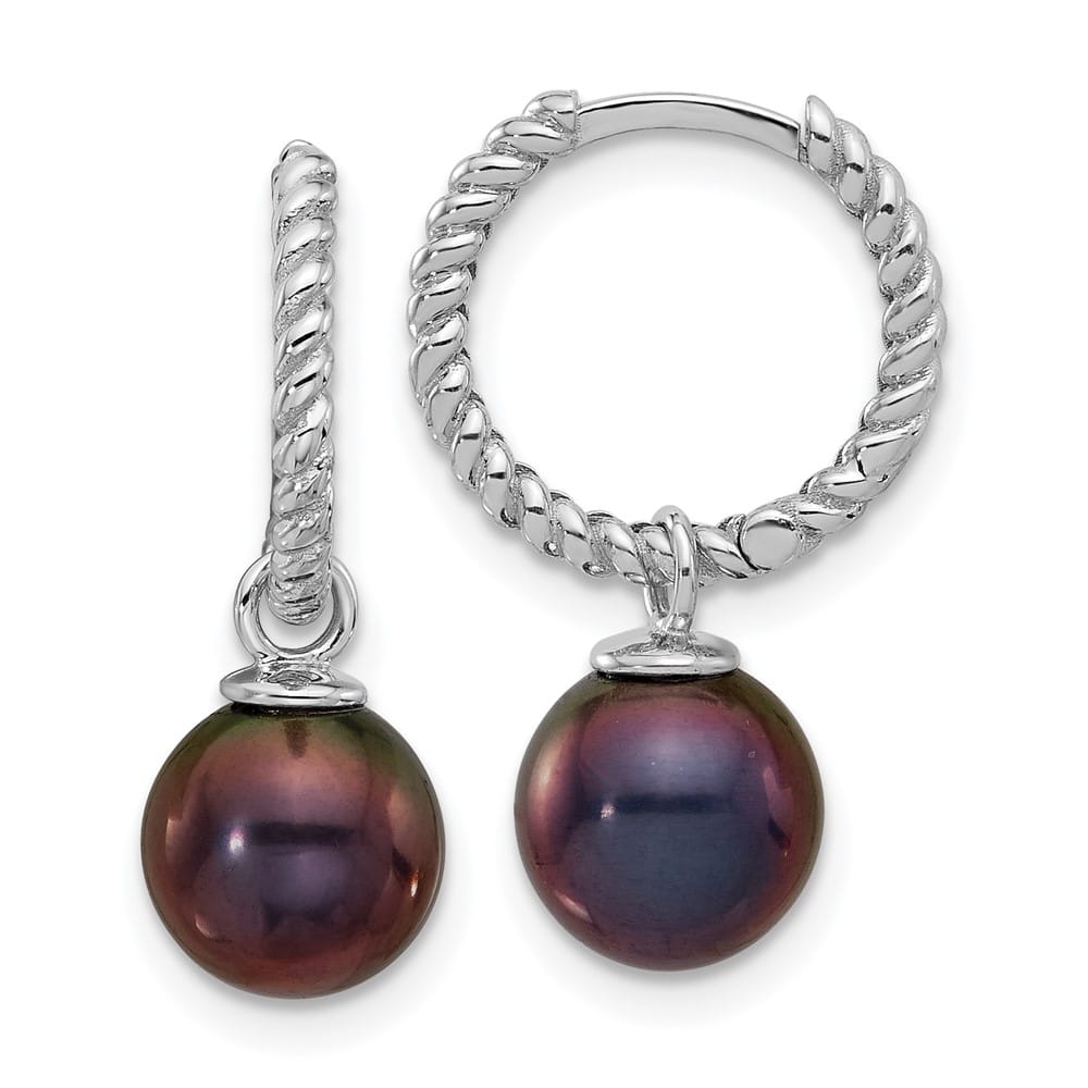14K White Gold 7-8mm Black and White Freshwater Pearl Earrings
