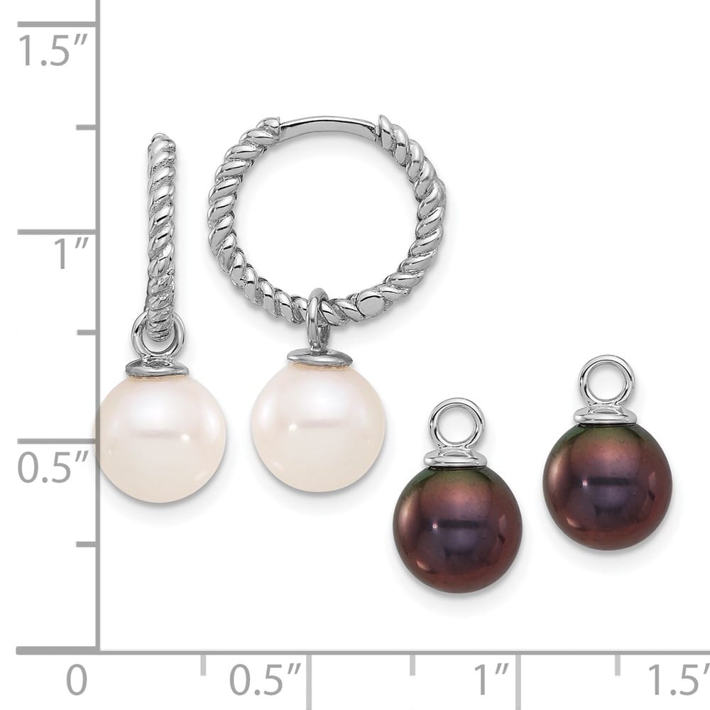 14K White Gold 7-8mm Black and White Freshwater Pearl Earrings
