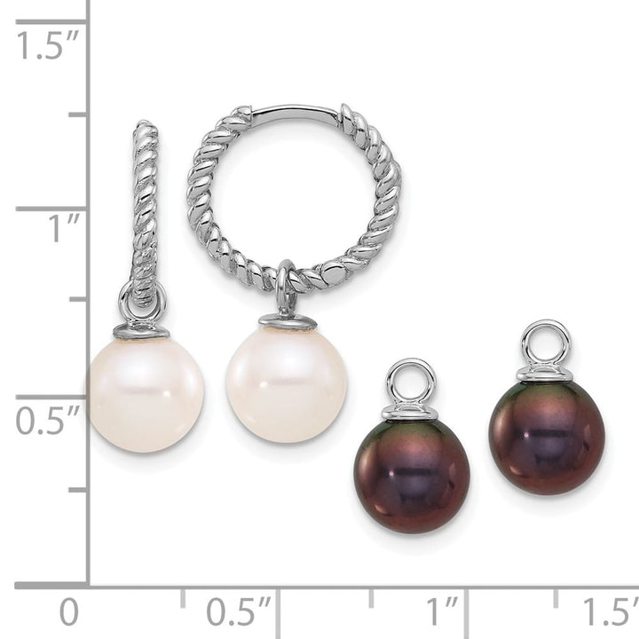 14K White Gold 7-8mm Black and White Freshwater Pearl Earrings
