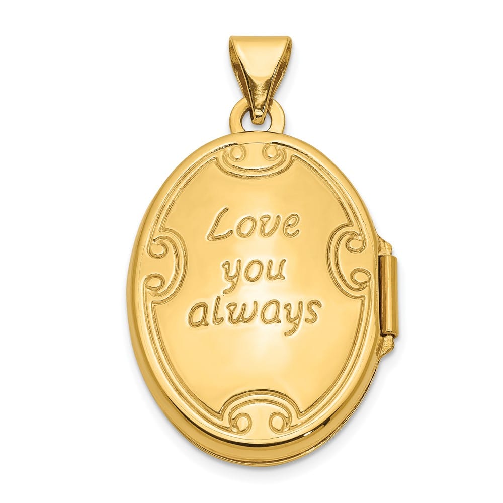 Lovely Rita's Pendants & Charms 14K Yellow Gold Leaf Swirl with LOVE YOU ALWAYS 21mm Oval Locket