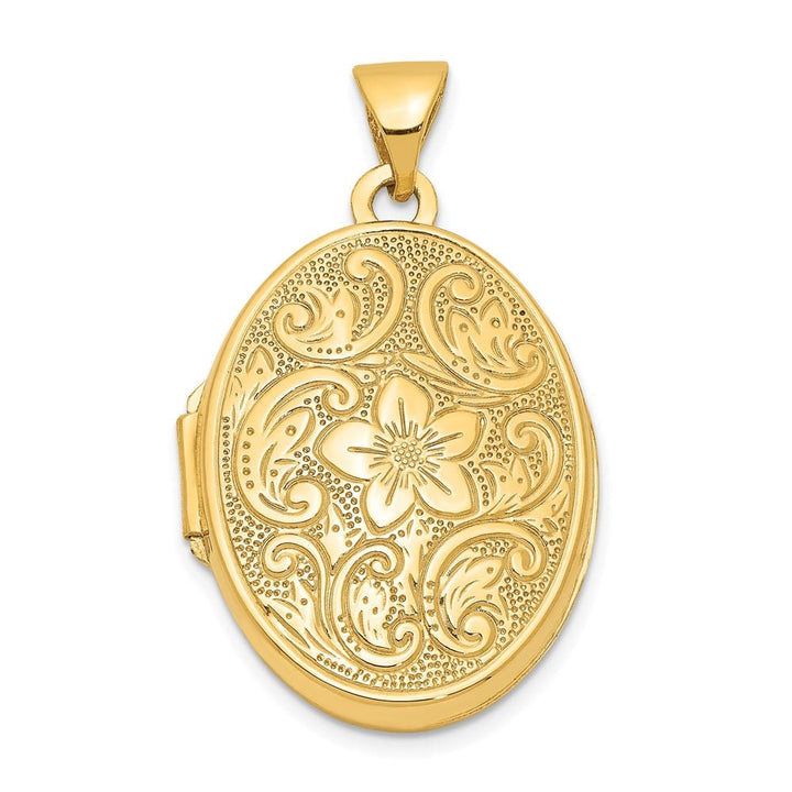 Lovely Rita's Pendants & Charms 14K Yellow Gold Floral Swirl Design 21mm Oval Locket