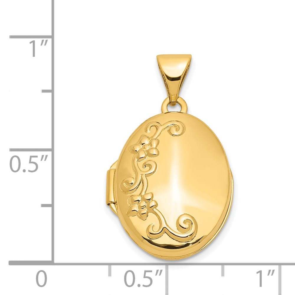 Lovely Rita's Pendants & Charms 14K Yellow Gold Floral 17mm Oval Locket