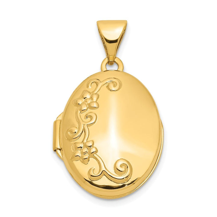 Lovely Rita's Pendants & Charms 14K Yellow Gold Floral 17mm Oval Locket