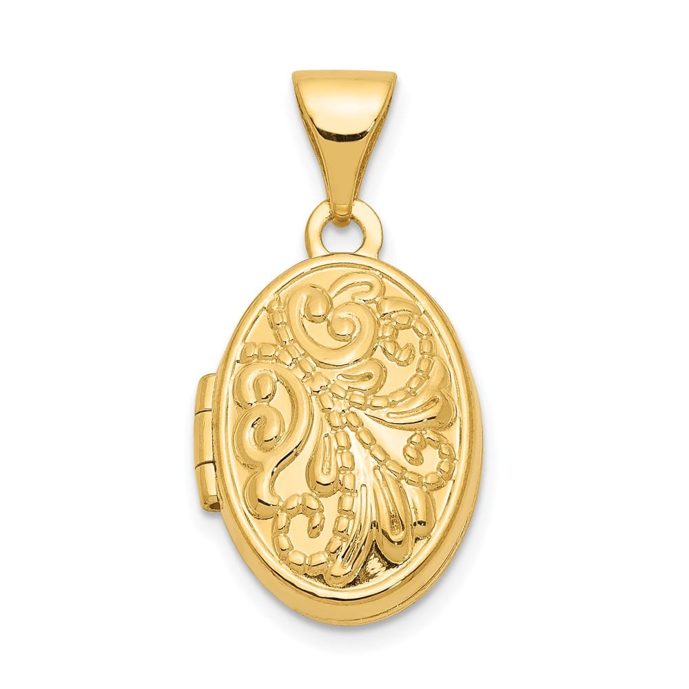 Lovely Rita's Pendants & Charms 14K Yellow Gold Beaded Scroll Design 13mm Oval Locket