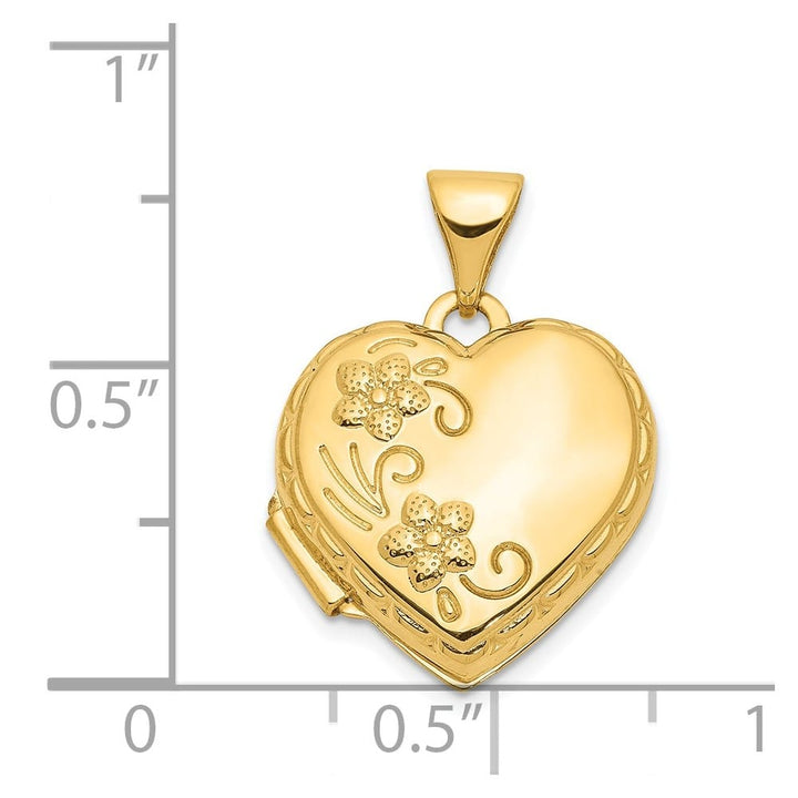 Lovely Rita's Pendants & Charms 14K Yellow Gold Floral 15mm Heart Locket