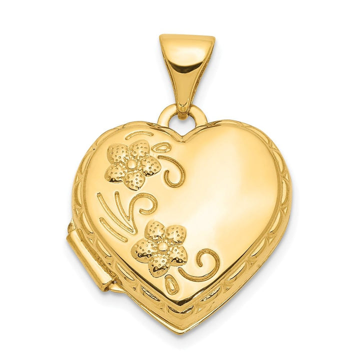 Lovely Rita's Pendants & Charms 14K Yellow Gold Floral 15mm Heart Locket