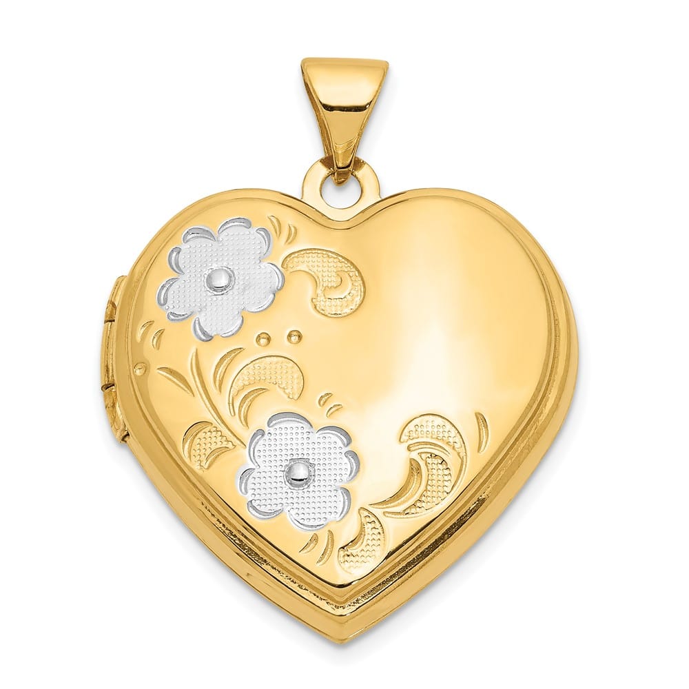 Lovely Rita's Pendants & Charms 14K Yellow Gold Floral 21mm Heart Locket