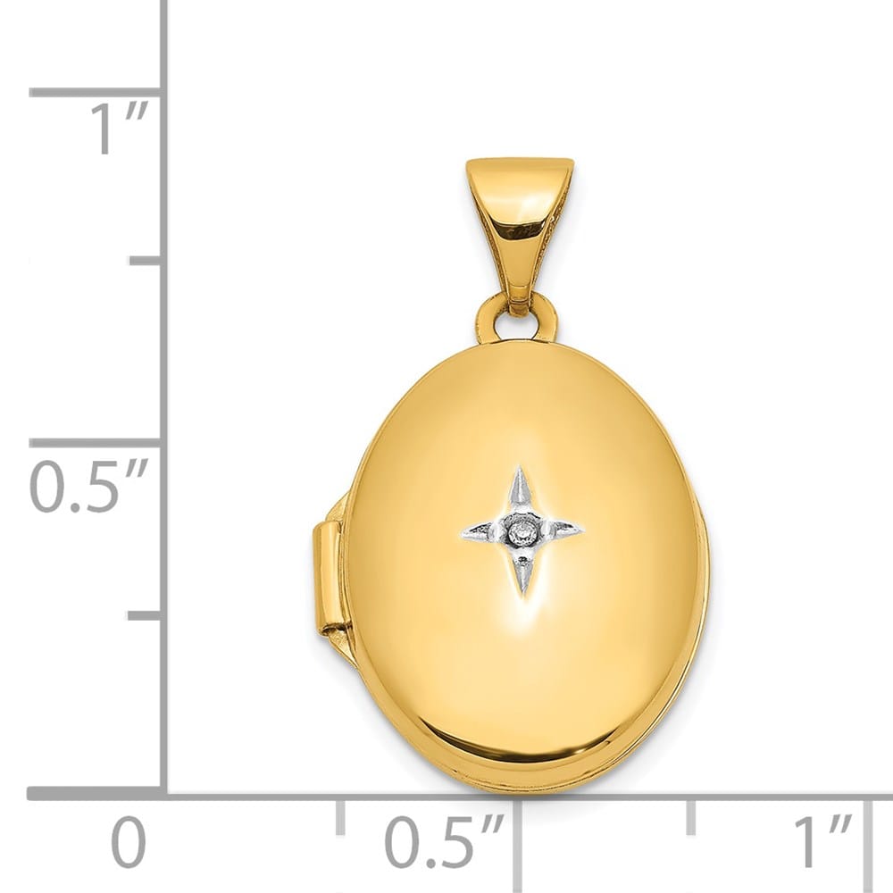 Lovely Rita's Pendants & Charms 14K Yellow Gold Diamond Star 17mm Oval Locket