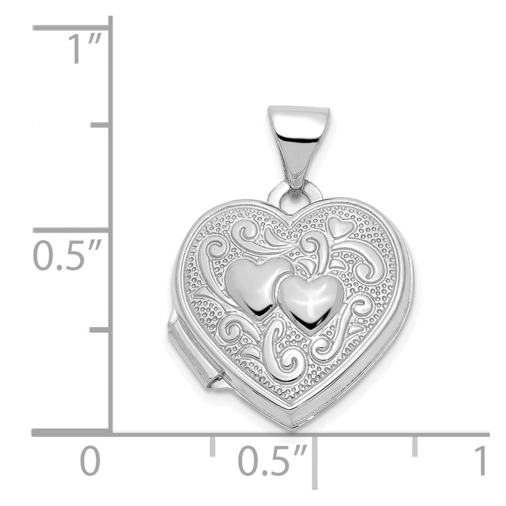 Lovely Rita's Pendants & Charms 14K White Gold Two Hearts 15mm Heart Locket