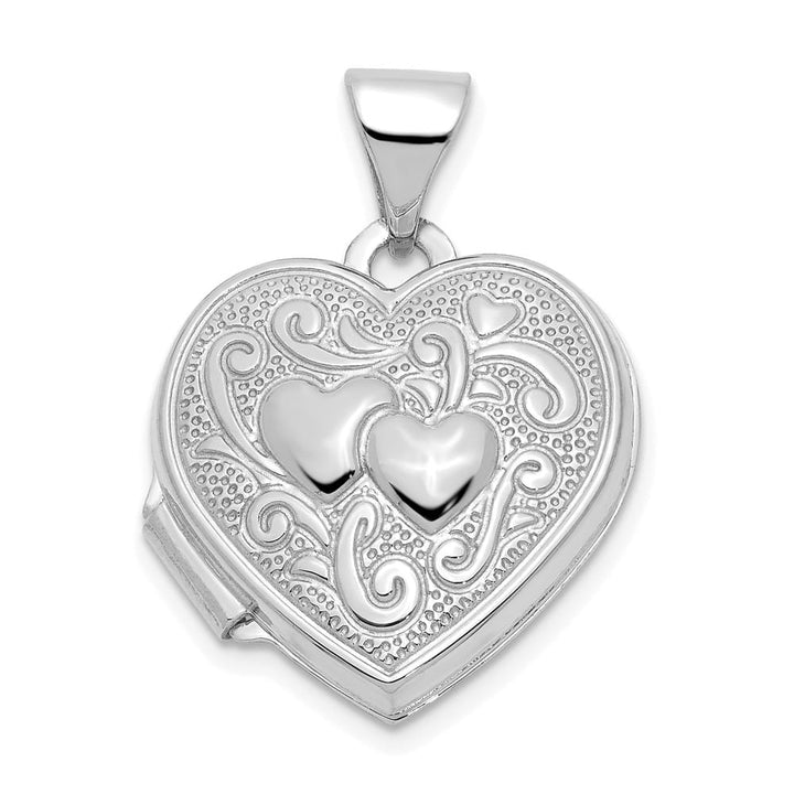 Lovely Rita's Pendants & Charms 14K White Gold Two Hearts 15mm Heart Locket