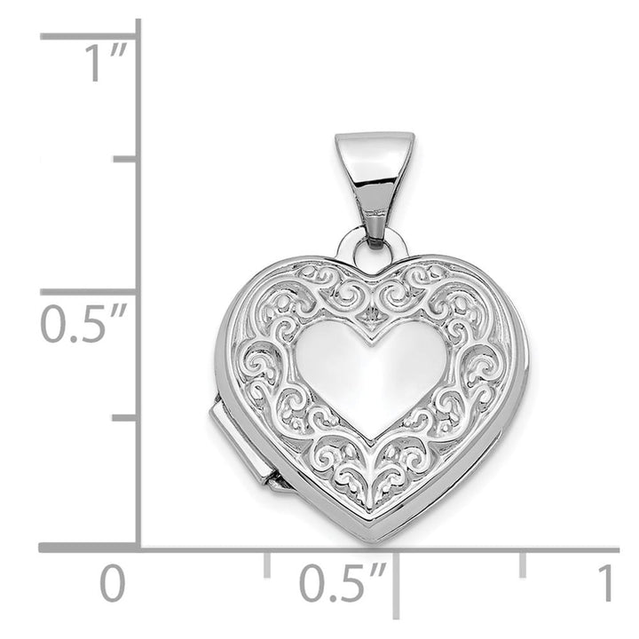 Lovely Rita's Pendants & Charms 14K White Gold Polished Scrolled 15mm Heart Locket