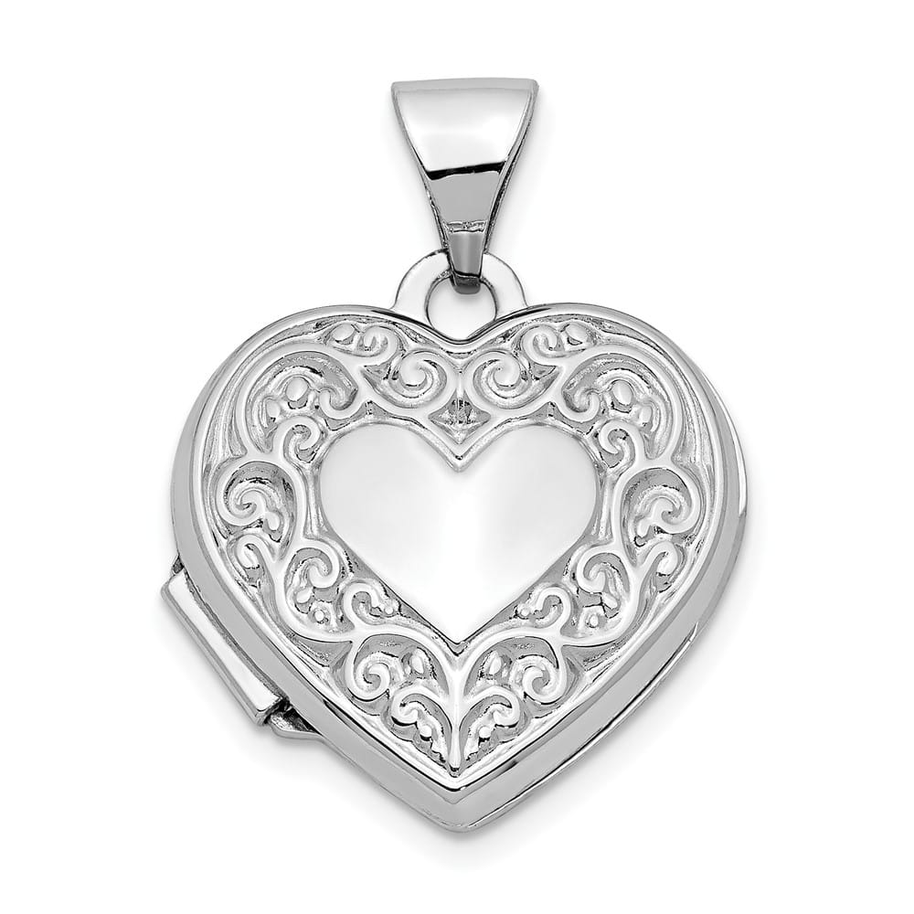 Lovely Rita's Pendants & Charms 14K White Gold Polished Scrolled 15mm Heart Locket
