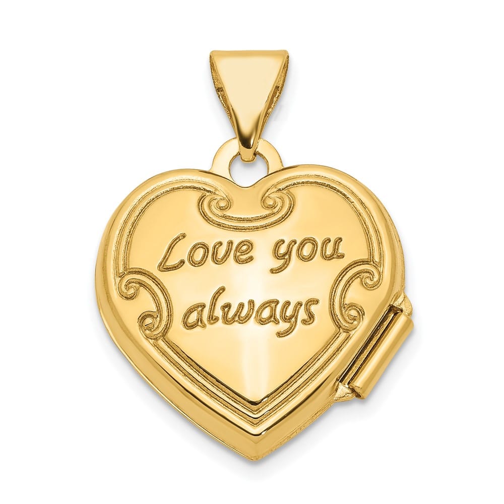 Lovely Rita's Pendants & Charms 14K Yellow Gold Floral Reverses to LOVE YOU ALWAYS 15mm Heart Locket