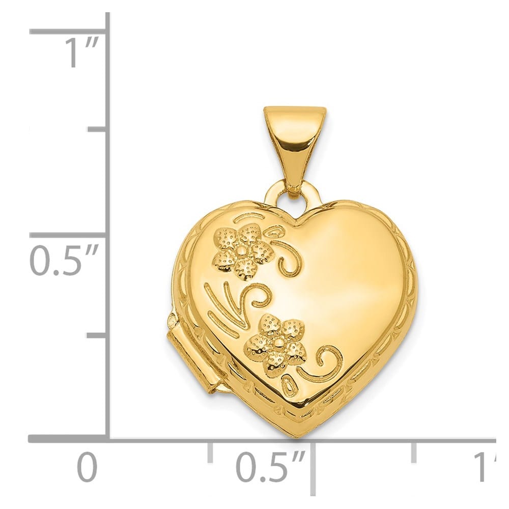 Lovely Rita's Pendants & Charms 14K Yellow Gold Floral Reverses to LOVE YOU ALWAYS 15mm Heart Locket