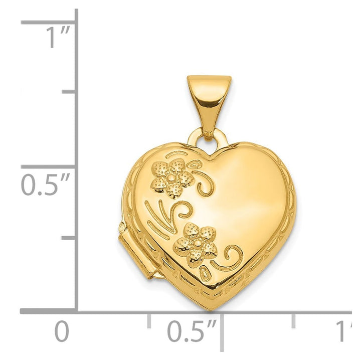 Lovely Rita's Pendants & Charms 14K Yellow Gold Floral Reverses to LOVE YOU ALWAYS 15mm Heart Locket