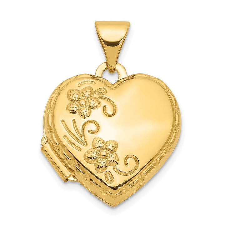 Lovely Rita's Pendants & Charms 14K Yellow Gold Floral Reverses to LOVE YOU ALWAYS 15mm Heart Locket