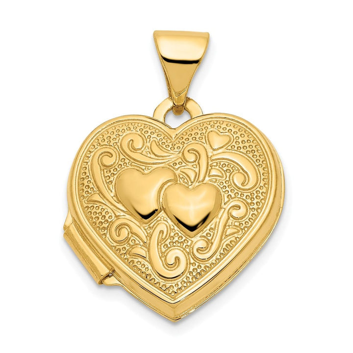 Lovely Rita's Pendants & Charms 14K Yellow Gold Two Hearts 15mm Heart Locket