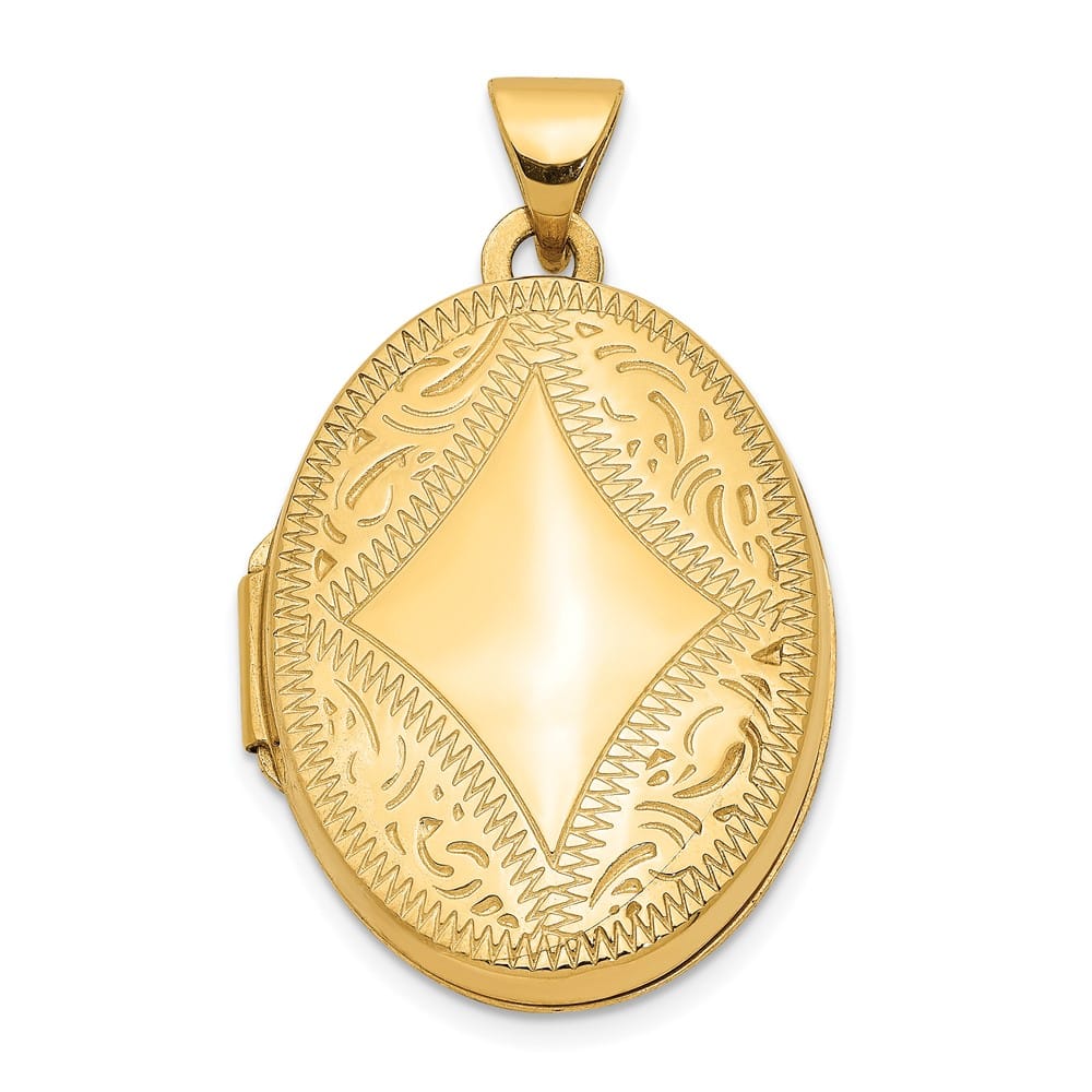 Lovely Rita's Pendants & Charms 14K Yellow Gold Diamond-shaped Design 21mm Oval Locket