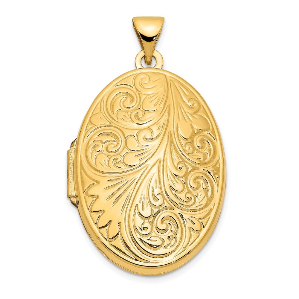 Lovely Rita's Pendants & Charms 14K Yellow Gold Scroll Design 26mm Oval Locket