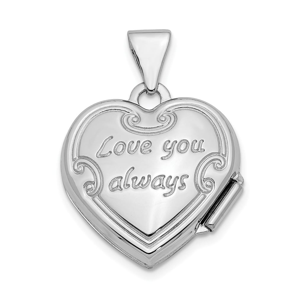 Lovely Rita's Pendants & Charms 14K White Gold Floral Reverses to LOVE YOU ALWAYS 15mm Heart Locket