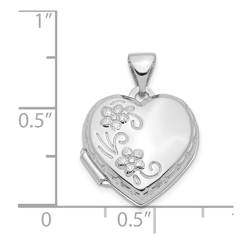 Lovely Rita's Pendants & Charms 14K White Gold Floral Reverses to LOVE YOU ALWAYS 15mm Heart Locket