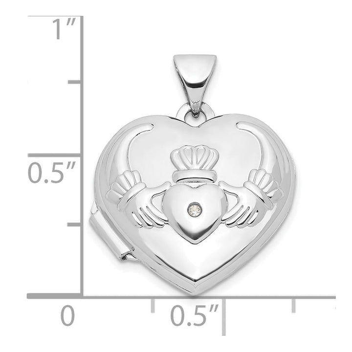 Lovely Rita's Pendants & Charms 14K White Gold Diamond Claddagh with Poem on Reverse 18mm Heart Locket