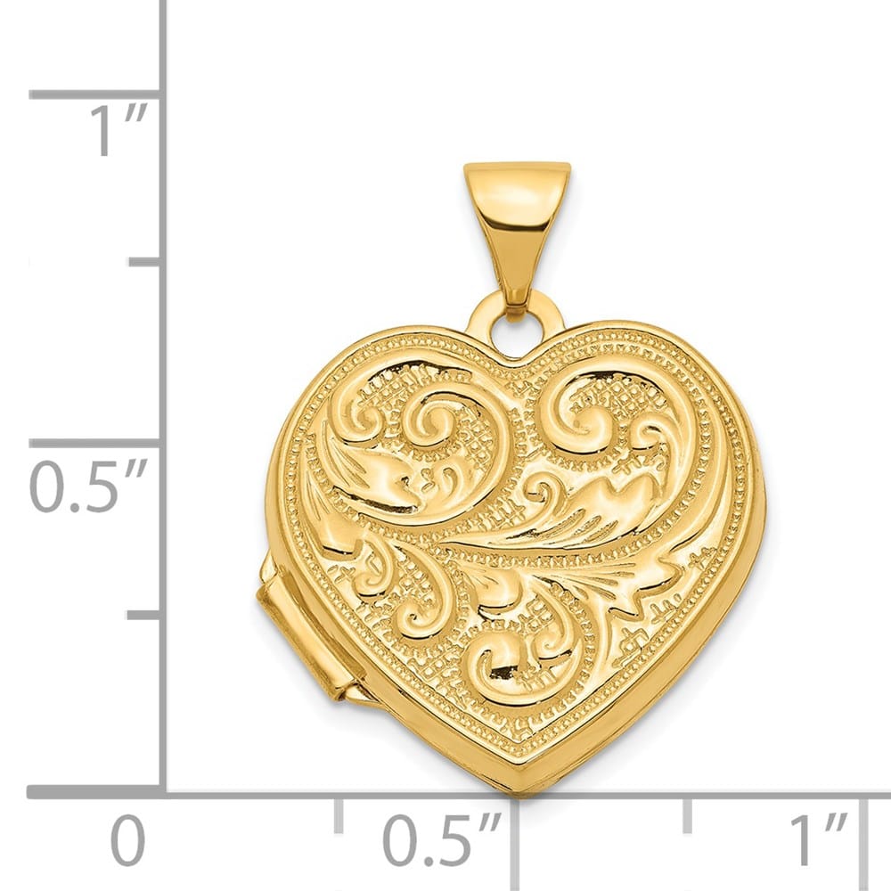 Lovely Rita's Pendants & Charms 14K Yellow Gold Scrolled Reverses to LOVE YOU 18mm Heart Locket