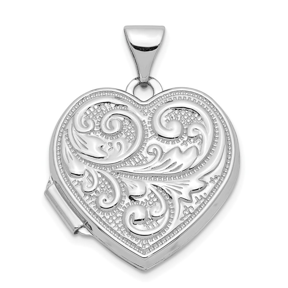 Lovely Rita's Pendants & Charms 14K White Gold Scrolled Reverses to LOVE YOU ALWAYS 18mm Heart Locket