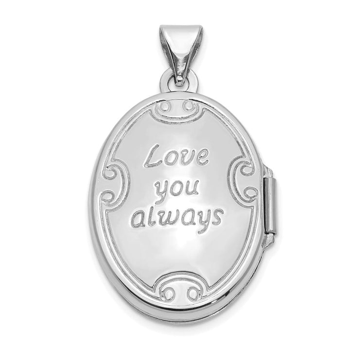 Lovely Rita's Pendants & Charms 14K White Gold Leaf Swirl with LOVE YOU ALWAYS 21mm Oval Locket