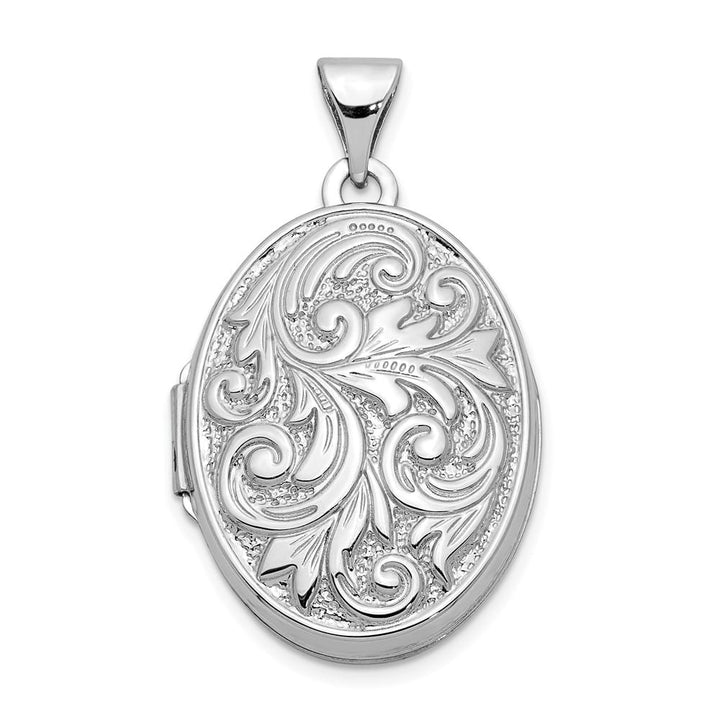 Lovely Rita's Pendants & Charms 14K White Gold Leaf Swirl with LOVE YOU ALWAYS 21mm Oval Locket