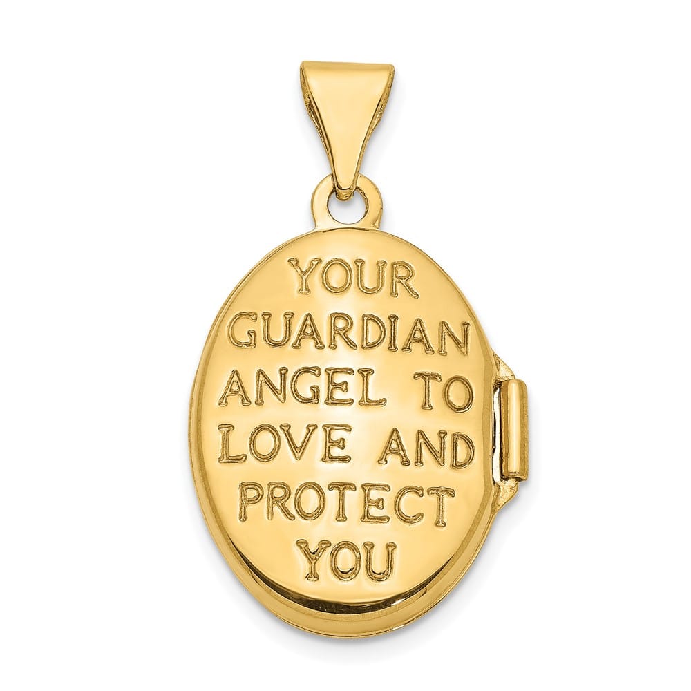 Lovely Rita's Pendants & Charms 14K Yellow Gold Guardian Angel with Poem on Reverse 17mm Oval Locket