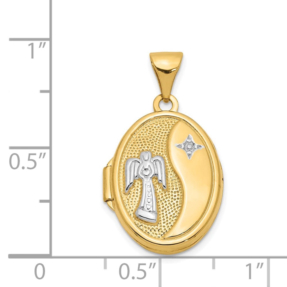 Lovely Rita's Pendants & Charms 14K Yellow Gold Guardian Angel with Poem on Reverse 17mm Oval Locket