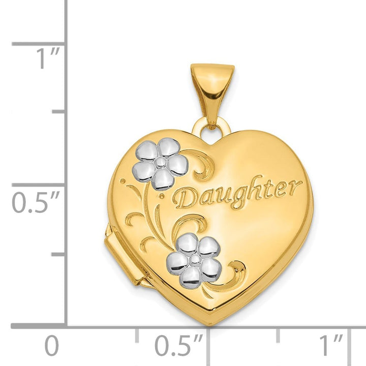 Lovely Rita's Pendants & Charms 14K Yellow Gold DAUGHTER Script Floral 18mm Heart Locket