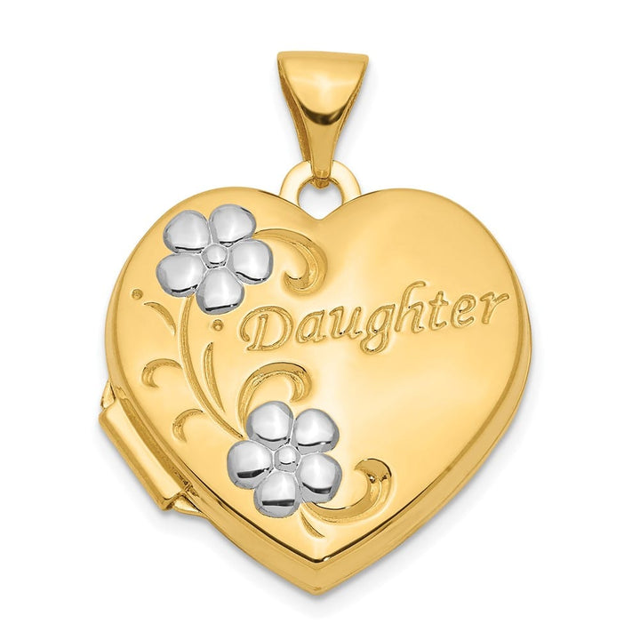 Lovely Rita's Pendants & Charms 14K Yellow Gold DAUGHTER Script Floral 18mm Heart Locket
