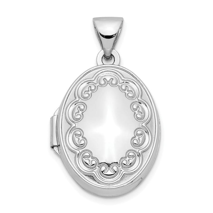 Lovely Rita's Pendants & Charms 14K White Gold Scalloped Border 17mm Oval Locket