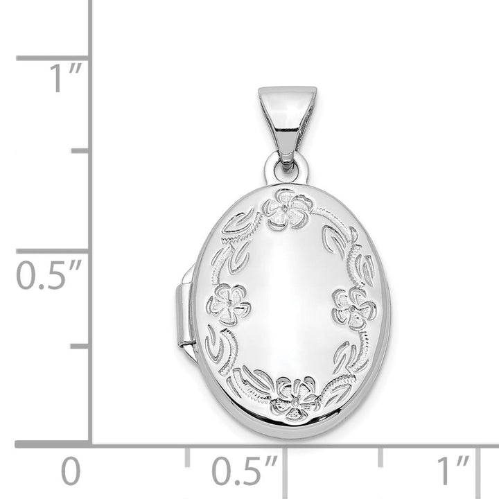 Lovely Rita's Pendants & Charms 14K White Gold Floral Border 17mm Oval Locket