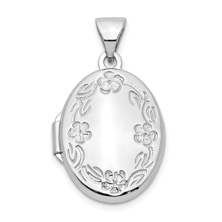Lovely Rita's Pendants & Charms 14K White Gold Floral Border 17mm Oval Locket