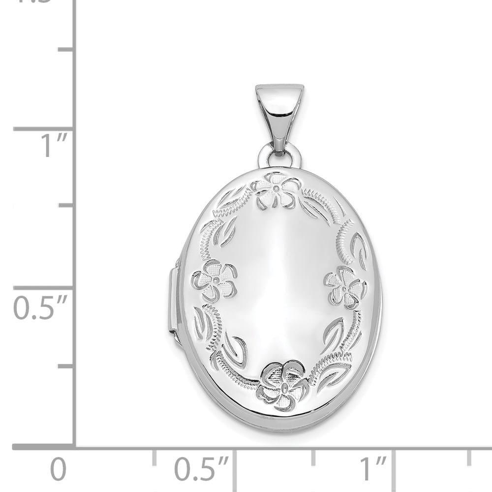 Lovely Rita's Pendants & Charms 14K White Gold Floral Border 21mm Oval Locket