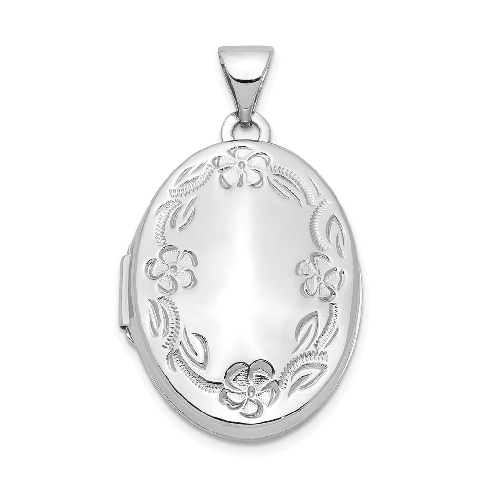 Lovely Rita's Pendants & Charms 14K White Gold Floral Border 21mm Oval Locket