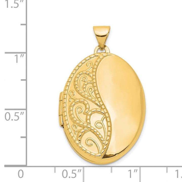 Lovely Rita's Pendants & Charms 14K Yellow Gold Fancy Half Swirl Design 26mm Oval Locket