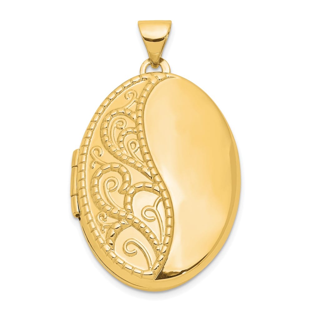 Lovely Rita's Pendants & Charms 14K Yellow Gold Fancy Half Swirl Design 26mm Oval Locket