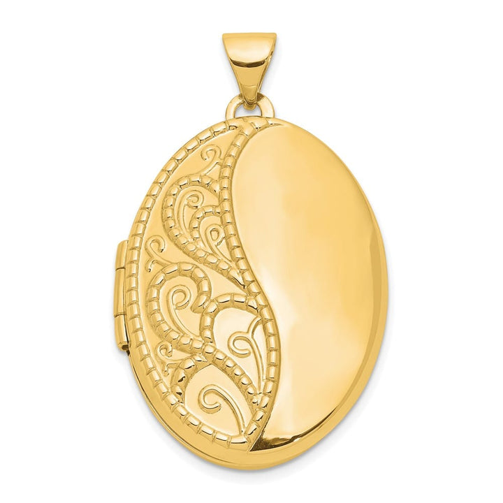 Lovely Rita's Pendants & Charms 14K Yellow Gold Fancy Half Swirl Design 26mm Oval Locket