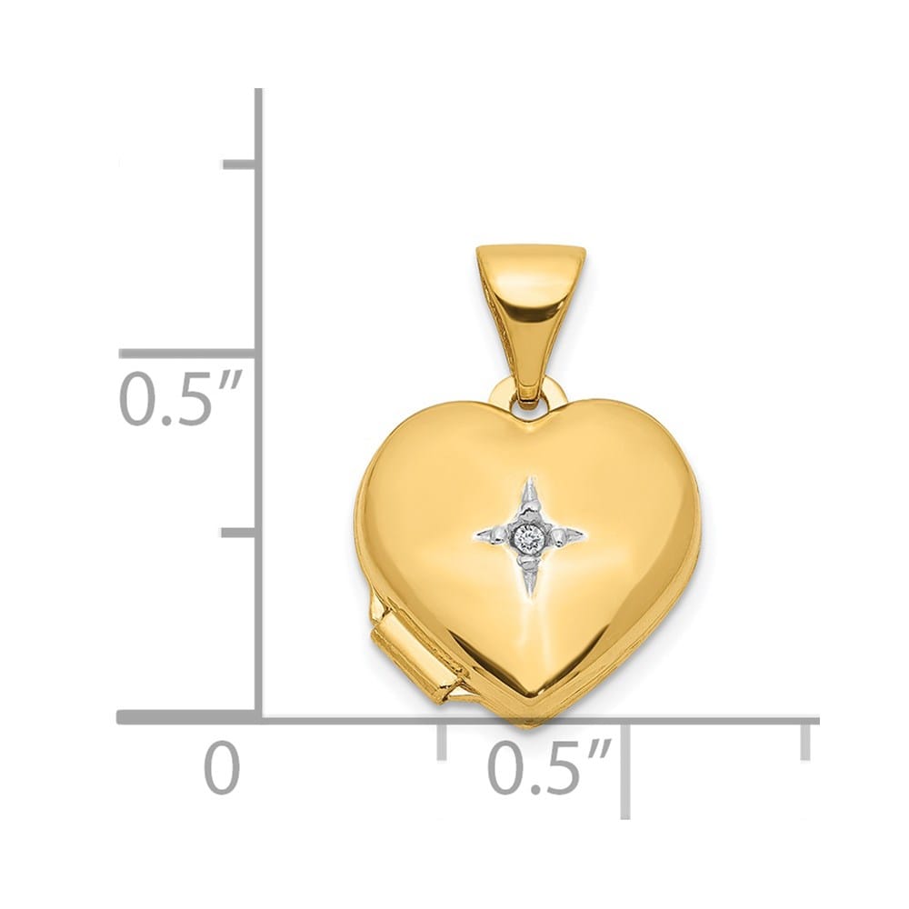 Lovely Rita's Pendants & Charms 14K Yellow Gold Diamond Star 12mm Heart Locket