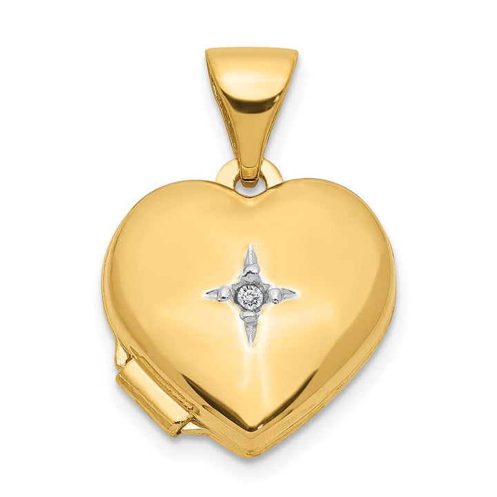 Lovely Rita's Pendants & Charms 14K Yellow Gold Diamond Star 12mm Heart Locket