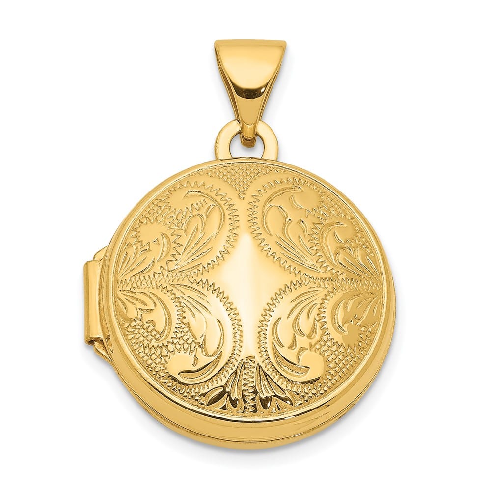 Lovely Rita's Pendants & Charms 14K Yellow Gold Polished Scroll Design 16mm Round Locket