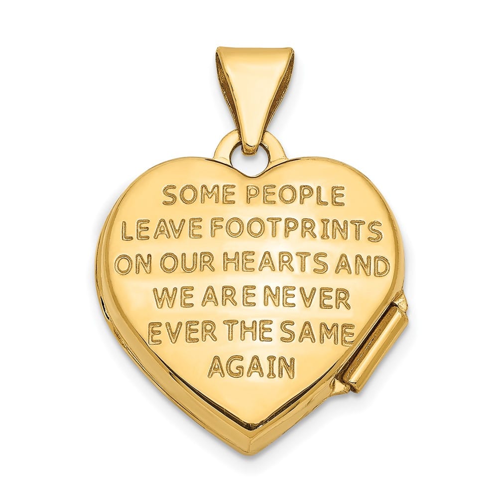 Lovely Rita's Pendants & Charms 14K Yellow Gold Footprints with Poem on Reverse 15mm Heart Locket