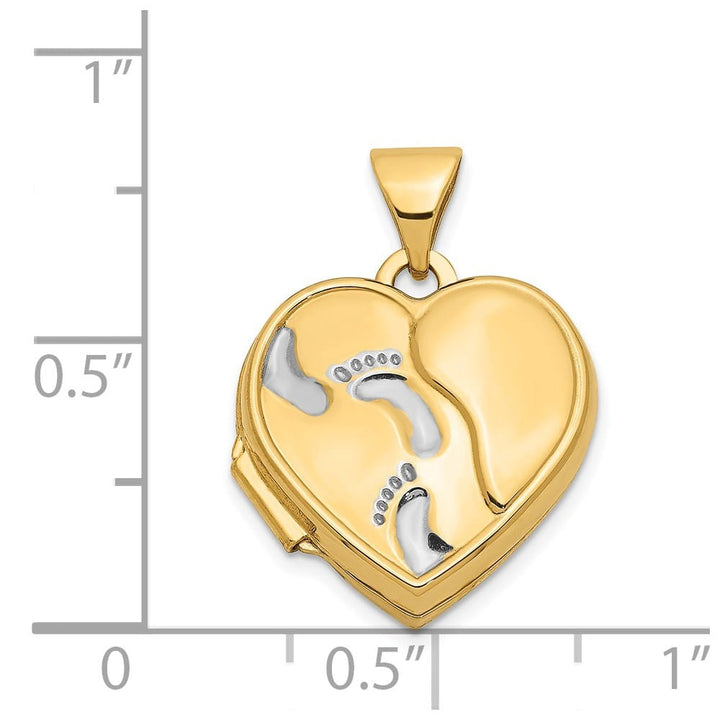 Lovely Rita's Pendants & Charms 14K Yellow Gold Footprints with Poem on Reverse 15mm Heart Locket