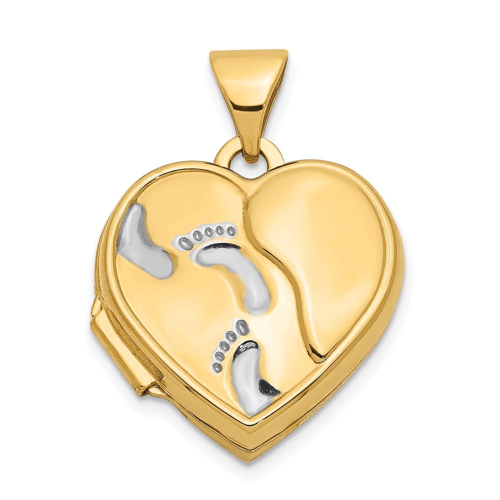 Lovely Rita's Pendants & Charms 14K Yellow Gold Footprints with Poem on Reverse 15mm Heart Locket