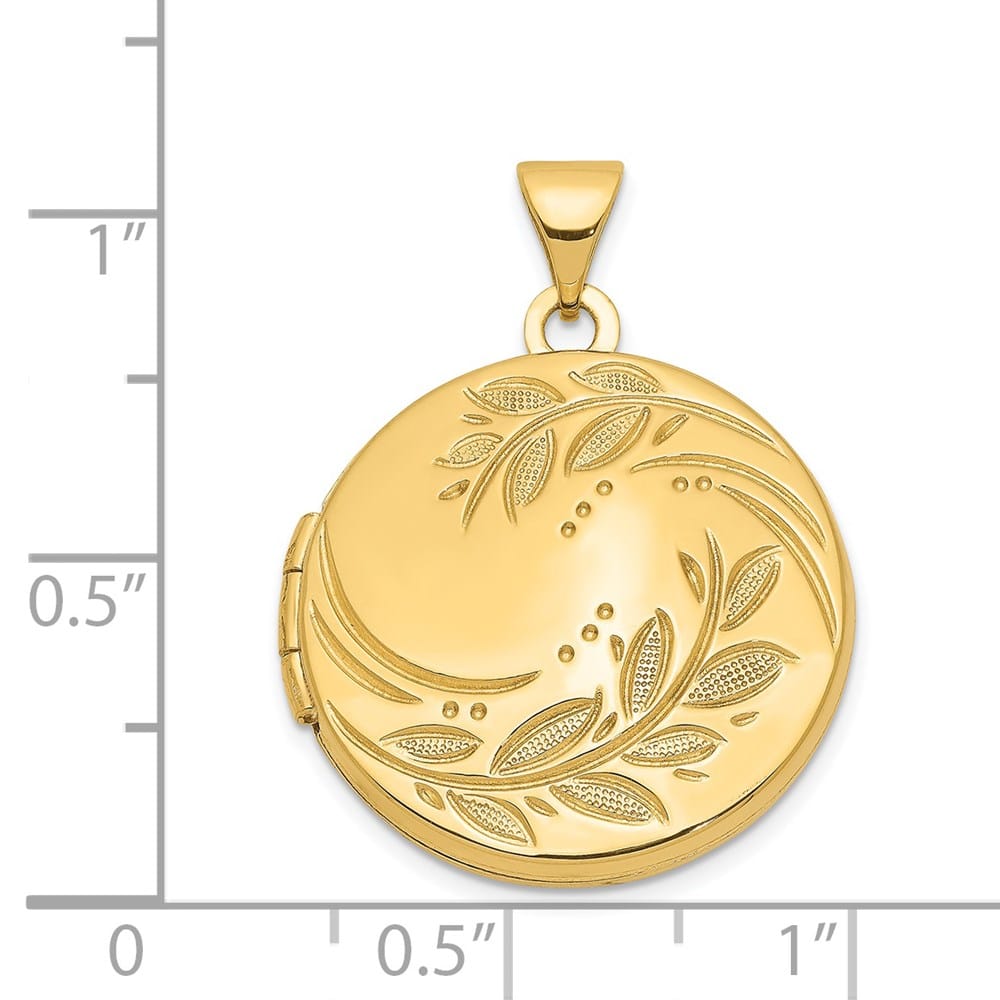 Lovely Rita's Pendants & Charms 14K Yellow Gold Polished Leaves 20mm Round Locket