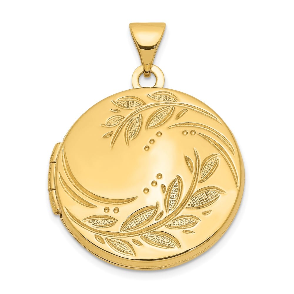 Lovely Rita's Pendants & Charms 14K Yellow Gold Polished Leaves 20mm Round Locket